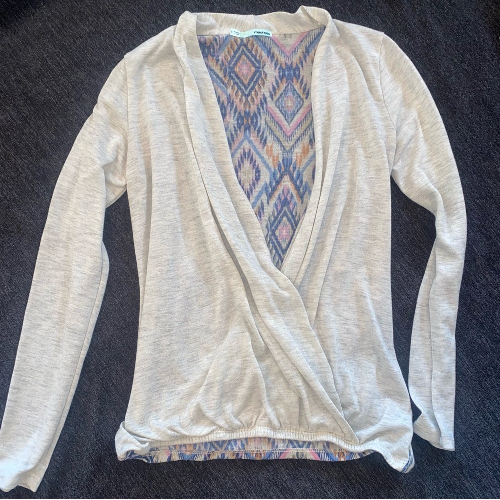 Maurices Cream Cardigan with Pattern Back